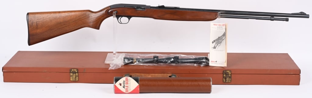 CASED 1955-57 J.C. HIGGINS MODEL 36 RIFLE / SCOPE: The J.C. Higgins model 36 was a semi-auto .22 rifle marketed by Sears, Roebuck and Co. The rifle was manufactured by High Standard of Hamden, CT Make: J.C. Higgins (mfg by High Standard) Model: 36 (Se