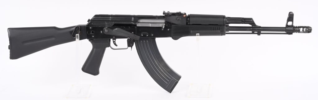 DDI 47SF AK-47 STYLE SEMI AUTO RIFLE: SERIAL NUMBER: D001124. BARREL: 16". CALIBER: 7.62X39. MANUFACTURED: 2010S. DDI receiver, using a mix of European (mostly Polish parts). Epsilon VG6 ported muzzle break. Post front sight, with 1000 me