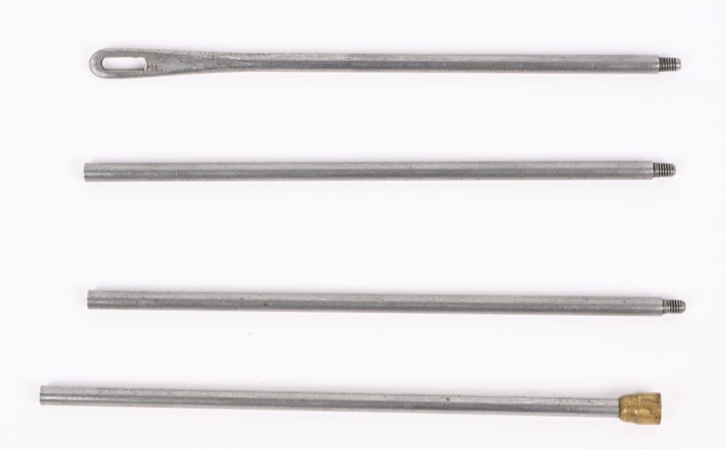 4-PIECE CLEANING ROD SET FOR 1873 WINCHESTER RIFLE: Brass head 4- piece steel cleaning rod set that goes in butt plate trap of an 1873 Winchester rifle.
