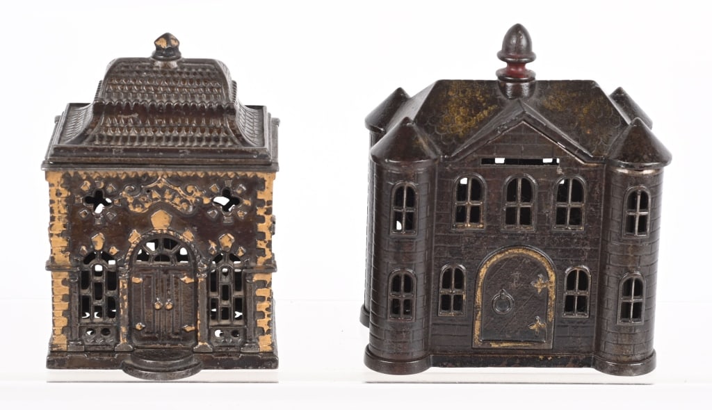 2 CAST IRON BUILDING BANKS (1 of 5)