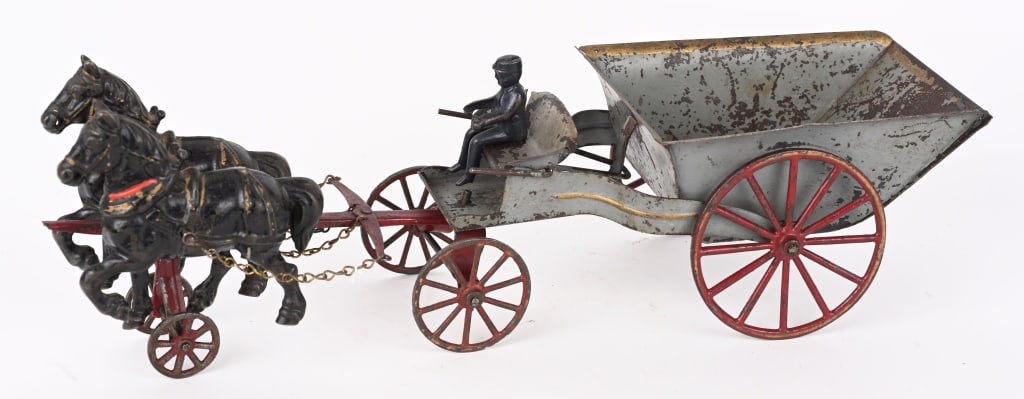 WILKINS CAT IRON & TIN HORSE DRAWN DUMP WAGON (1 of 4)