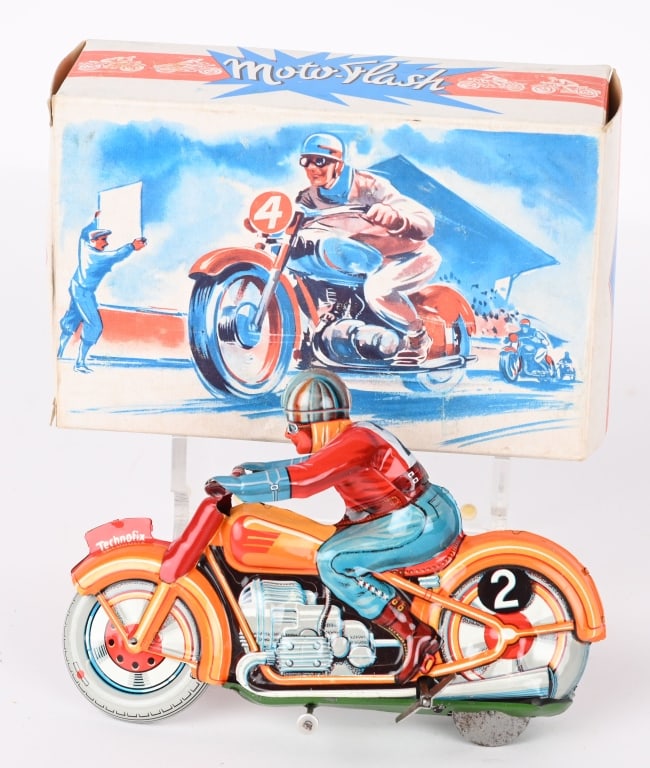 FRENCH TIN WINDUP MOTO FLASH MOTORCYCLE w/ BOX (1 of 4)