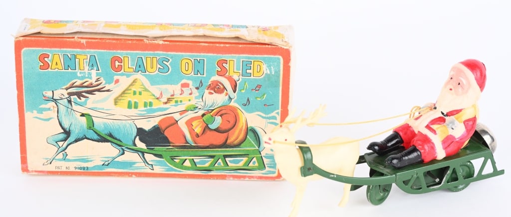 OCCUPIED JAPAN WINDUP SANTA CLAUS SLED w/ BOX (1 of 4)
