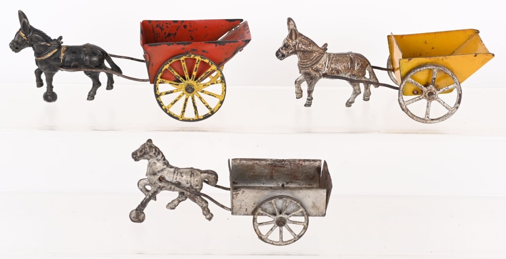 3- WILKINS CAST IRON & TIN ANIMAL DRAWN CARTS (1 of 2)