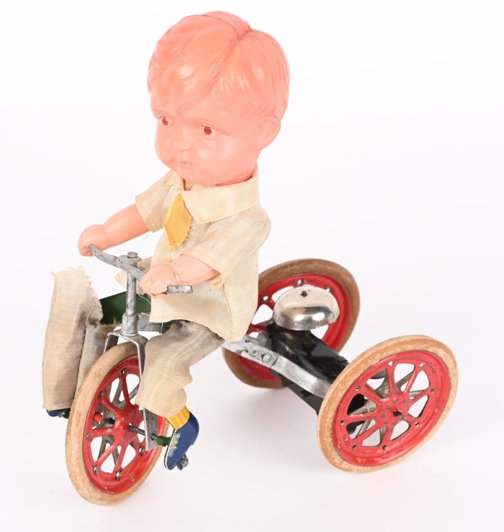 LARGE CELLULOID WINDUP BOY ON TRIKE (1 of 4)