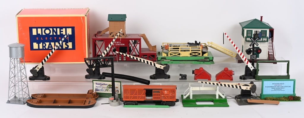 LIONEL ACCESSORIES: Includes Operating Ice Station, Semaphores, Crossing Gates, Billboards, Operating Cattle Coral, Milk car Platform, Switch Tower, and More AS-IS