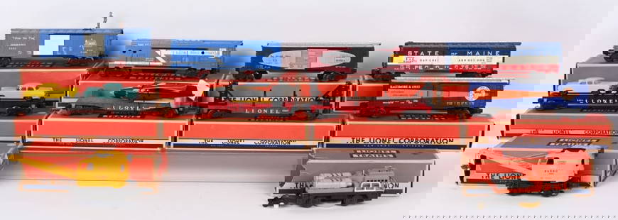 10- LIONEL O GAUGE ROLLING STOCK w/ BOXES: Includes Nos:3424, 3360 3927, 3530, 6424-60, 6464-400, 6464-375, 6800, 6464, and 6467. Condition varies.