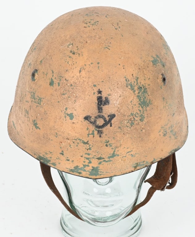 WWII ITALIAN FASCIST UNIT MARKED COMBAT HELMET WW2: WWII Italian combat helmet is complete with liner and chinstrap. To the front insignia that is a Fascist insignia with Infantry Horn . Excellent.Dating back from 1925, the Italian Army had engaged in