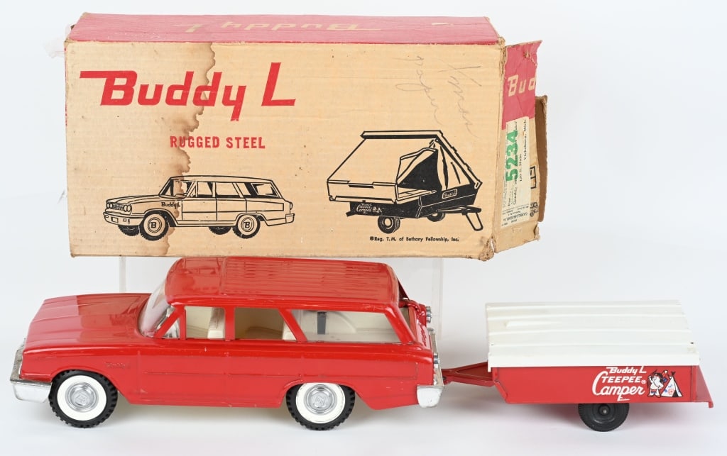 BUDDY L #5359M CAMPING TRAILER & WAGON w/ BOX (1 of 7)