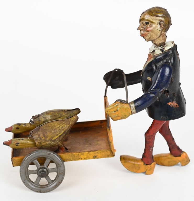 DISTLER TIN WINDUP MAN WITH GOOSE CART (1 of 4)
