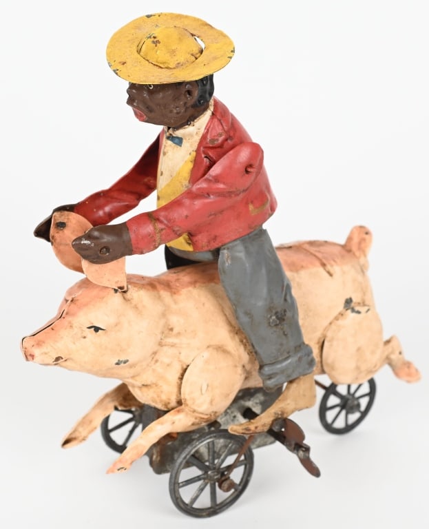 GERMAN HAND PAINTED TIN W/U BLACK MAN ON PIG (1 of 5)