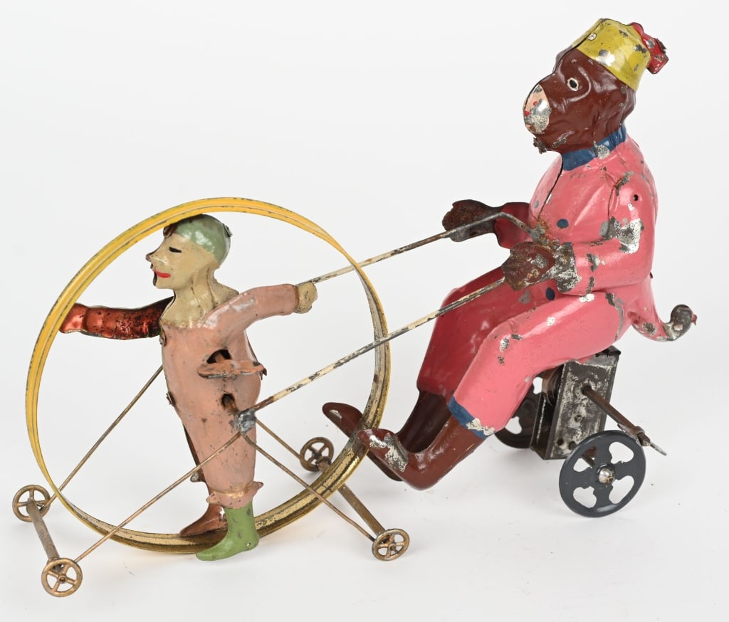 GERMAN HAND PAINTED TIN W/U CLOWN & MONKEY (1 of 5)