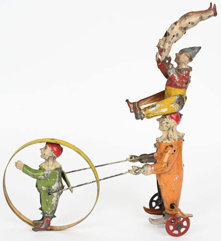 GERMAN HAND PAINTED TIN W/U 4 CLOWNS TOY (1 of 4)