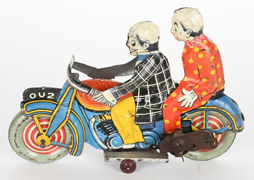 METTOY TIN WINDUP MOTORCYCLE w/ 2 CLOWNS (1 of 5)