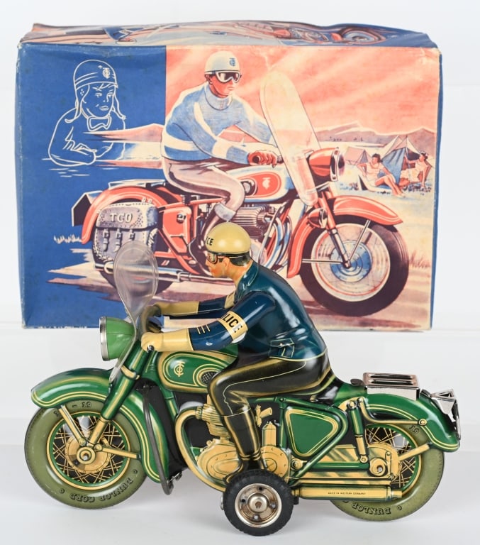 TIPP TIN FRICTION POLICE MOTORCYCLE w/ BOX (1 of 9)