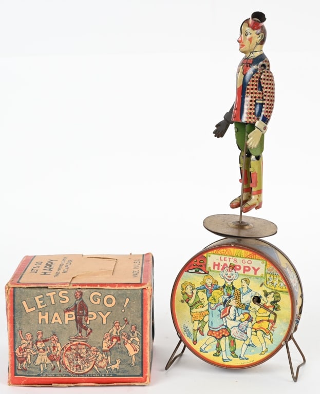 LETS GO HAPPY TIN WINDUP JIGGER w/ BOX (1 of 10)