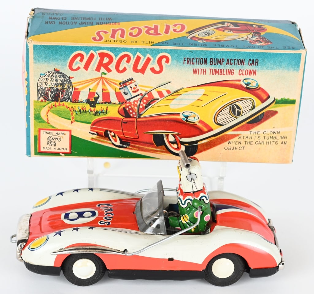 ATC TIN FRICTION CIRCUS CLOWN ROBOT CAR w/ BOX (1 of 10)