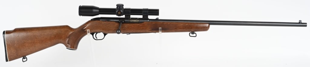 MARLIN MODEL 640KD BOLT ACTION 22 MAG RIFLE: SERIAL 1231276. BARREL 24". CALIBER .22 MAG RF. Rifle features press checkered pistol grip Monte Carlo stock with black grip cap & butt plate. Bolt action, magazine fed (missing), folding leaf rear si