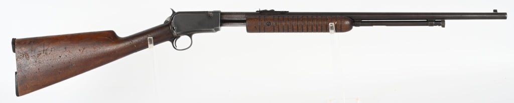 WINCHESTER MODEL 62A PUMP ACTION RIFLE: SERIAL 130561. BARREL 23". CALIBER 22RF. MADE IN 1941. Round barrel, 2/3 tube magazine, sporting sights, grooved forearm, walnut stock, broken butt plate. Condition. 70% blue on frame. Barrel and tube
