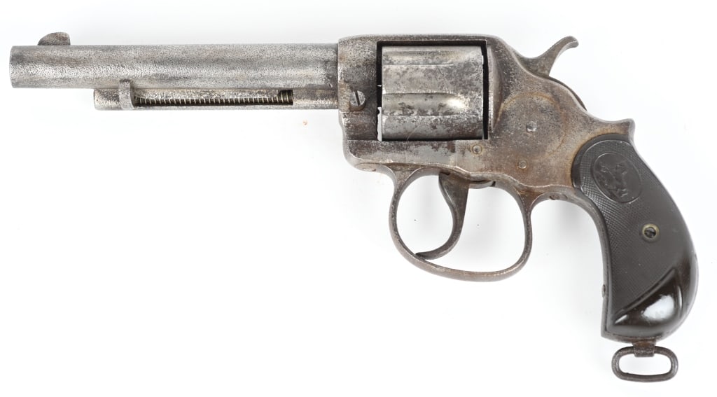 COLT US MODEL 1902 (1878) DA REVOLVER: SERIAL . PARTIALLY READABLE. BARREL 6". CALIBER .45 COLT. US issue, RAC inspected, large trigger guard, lanyard ring, six shot double action. Condition. Entire surface has light pitting and cannot rea
