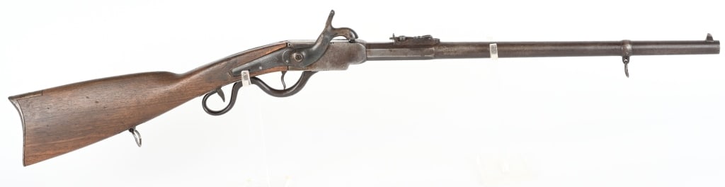 COSMOPOLITAN ARMS CIVIL WAR SRC: SERIAL NSN. BARREL 19". CALIBER 52 PERCUSSION. Only 1140 made in Hamilton Ohio. All iron mountings and furniture, saddle ring & bar, graduated military rear sight, walnut butt stock, sling swivels add