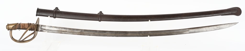 MODEL 1840 CAVALRY SWORD CLEMEN & JUNG: 35 3/4" blade marked C&J on the ricasso. Blade is in good condition, and shows evidence of light sharpening. Missing leather washer. Grip is missing leather and twisted brass wire is loose. Scabbard i