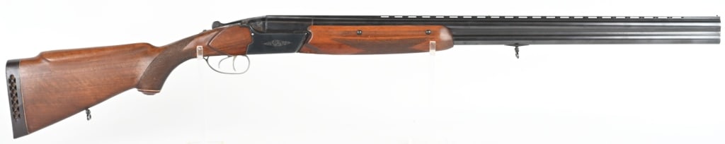 USSR OVER UNDER 12 GA SHOTGUN: SERIAL N17684. BARRELS 28.5". GAUGE 12. CHAMBER 2 3/4" CHOKES FULL. Blue finish, vent rib, swivels, pistol grip checkered walnut stock with cap & vent pad. Condition. 95% overall wood and metal with c