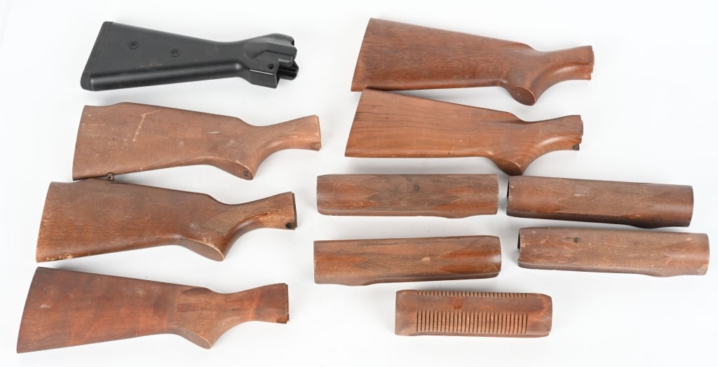 LOT (11) SHOTGUN WOOD: Looks to be five hand guards for a 870 Remington, 3 stocks for a Model 12 Win, two stocks for older 879, all need finishing. DB