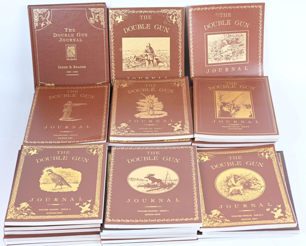 32 ISSUES DOUBLE GUN JOURNAL + 1990-1996 HB INDEX: Arguable the finest magazine in terms of content and photography ever produced on shotguns and double rifles. VOLUME 9-16. DB Very heavy, pick up or can deliver to any gun show we do. DB