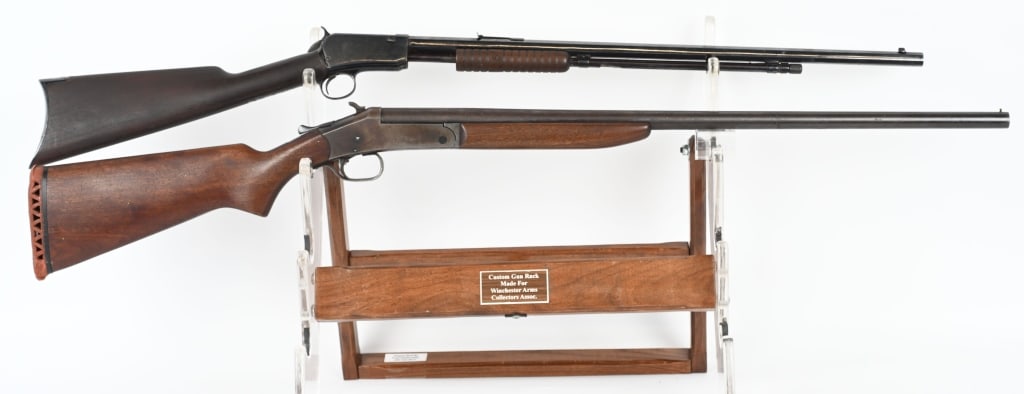 LOT (2) VINTAGE FIREARMS: A. WINCHESTER MODEL 1890 22 SHORT. SERIAL 561882 Complete and working. Heavily polished and reblued, excellent stock but no finish and does not match forearm. Working condition. Very good bore. B. EAS