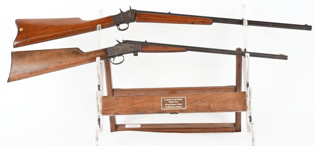 LOT (2) SINGLE SHOT 22 RIFLES: A. STEVENS MODEL 14 1/2. Working. Dark brown patina with light rust. Wood is very good. B. REMINGTON . Working. Metal is brown with light rust. Wood re varnished with dings. Loose and does not fit wel