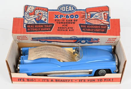 IDEAL XP-600 FIX-IT CAR OF TOMORROW w/ BOX: All original but it is missing the repair kit and one of the wheels has been glued on. Boxed 17" Excellent