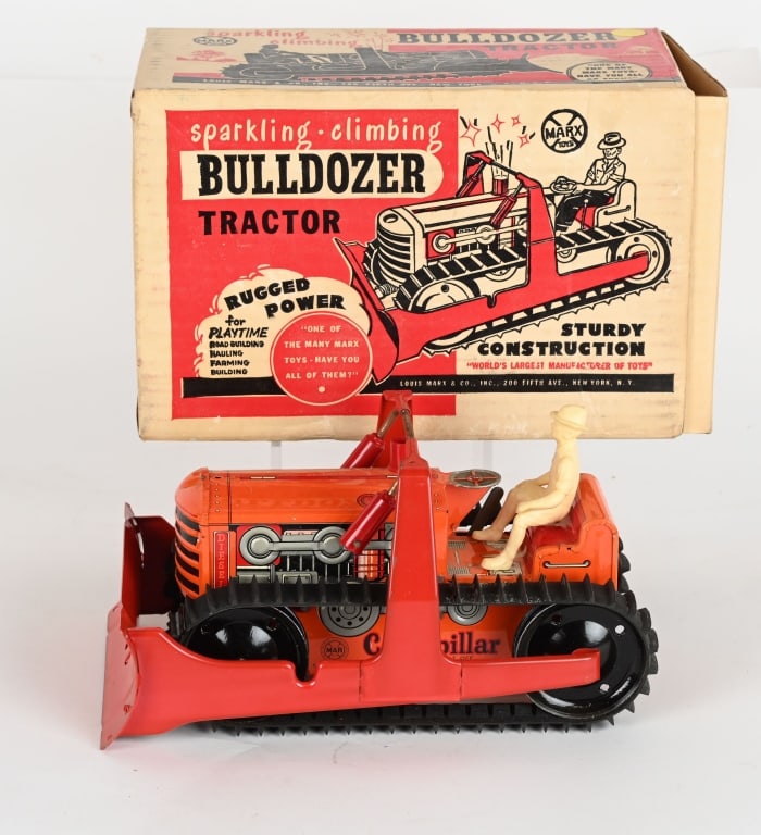 MARX TIN WINDUP BULLDOZER TRACTOR w/ BOX (1 of 7)