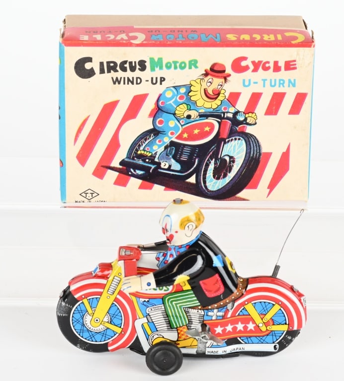 JAPAN TIN WINDUP CIRCUS MOTORCYCLE w/ BOX (1 of 6)