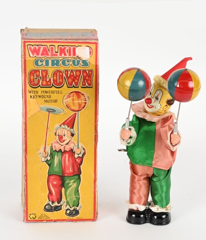 JAPAN WINDUP WALKING CIRCUS CLOWN w/ BOX (1 of 6)