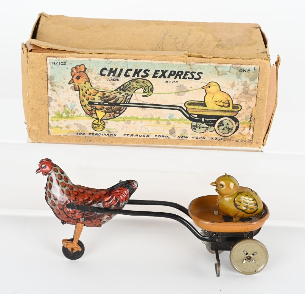 STRAUSS TIN WINDUP CHICKS EXPRESS w/ BOX (1 of 2)
