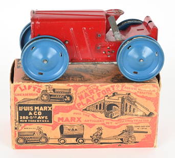 MARX TIN WINDUP TRACTOR w/ BOX: Early Marx Tractor. No Driver or Tracks. Boxed 8 1/2" Excellent