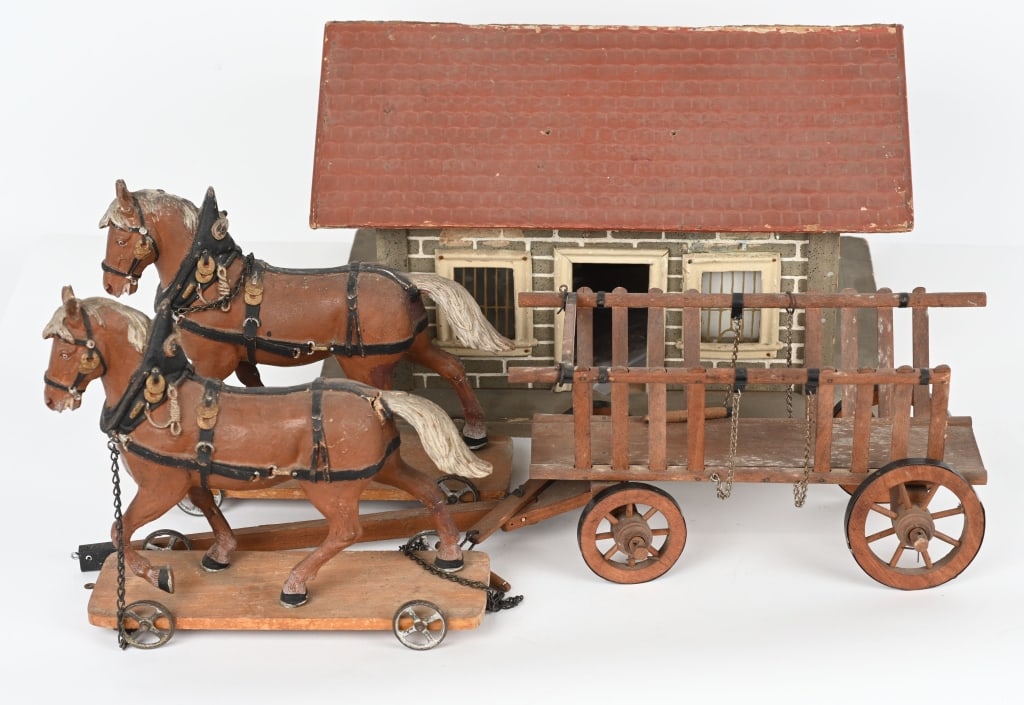 SCHOENHUT TELEGRAPH STATION & HORSE DRAWN DRAY (1 of 8)