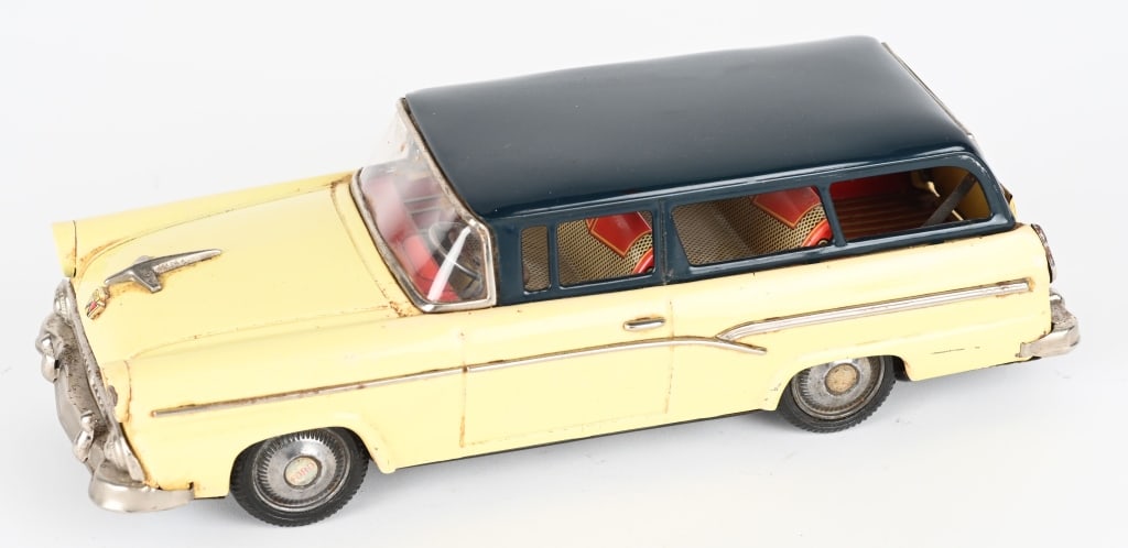 Tin Bandai Ford Ranch Wagon Friction Toy.