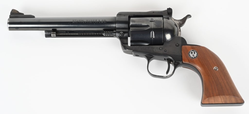 RUGER BLACKHAWK SINGLE ACTION REVOLVER .41: SERIAL NUMBER: 4493. BARREL: 6-1/2". CALIBER: .41 MAGNUM. MANUFACTURED: 1966. 2nd year of production in .41 Mag! 3-screw frame, being unconverted from the factory. Blade front sight has been slightly 