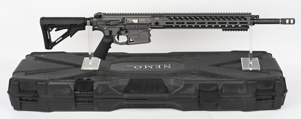 NEMO ARMS EXECUTIVE ORDER .260 REM RIFLE: SERIAL NUMBER: XOYP00308. BARREL: 20-1/2". CALIBER: .260 REM. MANUFACTURED: 2017. Carbon fiber barrel with ported muzzle break. Low profile, adjustable gas system with flat top upper and rail system.