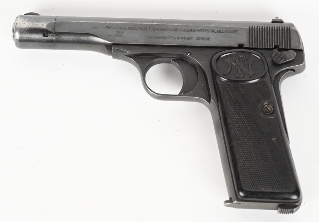 WW2 GERMAN INSPECTED FN MODEL 1922 7.65 ACP PISTOL: SERIAL NUMBER 465b BARREL 4 3/8" CALIBER 7.65 ACP MANUFACTURED CIRCA 1942-45. Produced in Herstal Belgium under German occupation for German and Axis use. Used extensively by the Luftwaffe. Blue finis