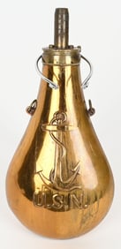 US NAVY FOULED ANCHOR POWDER FLASK AMES 1843