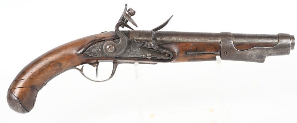 FRENCH MODEL 1763 LIBREVILLE FLINTLOCK PISTOL: BARREL 9", CALIBER .69. All original French Model 1763 flintlock pistol. Marked M1763 on barrel tang,and Libreville on the lock. CONDITION: Original flintlock configuration, Mostly smooth metal with s
