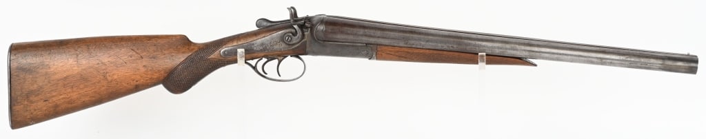 W. RICHARDS SXS 10 GA. SHORT BARREL SHOTGUN: SERIAL NUMBER 24338. BARRELS 18 1/2". GAUGE 10. LOP 14 1/4" Both barrels are Cylinder Choke, Antique W. Richards "COACH" shotgun made in Belgium. CONDITION: Smooth metal has turned to a brown gray. Ba