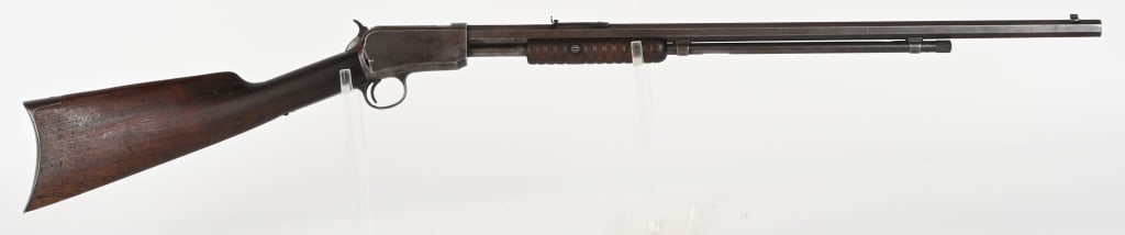 WINCHESTER MODEL 1890 PUMP RIFLE .22 LONG: SERIAL NUMBER: 188440. BARREL: 24". CALIBER: .22 LONG. MANUFACTURED: 1904. Takedown gun with patent dates on the barrel. Model markings on the tang. Octagon barrel with blade front sight and u-notch r