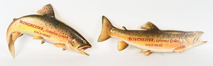 PAIR WINCHESTER FISHING LURES CARDBOARD DIE CUT AD