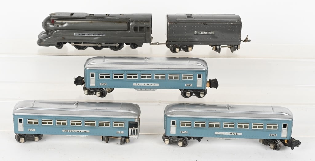 LIONEL 1668 LOCOMOTIVE, TENDER & 3 CARS: Includes 1668 Locomotive, Tender, and passenger cars Nos: 2-2630, and 2631. Very Good-Excellent