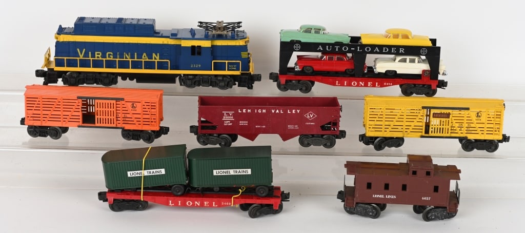 LIONEL 2329 VIRGINIAN ENGINE, & 6 FRIEGHT CARS: Lot includes Virginian Engine 2329, along with cars 3460, 6444, 6456, 6646 6656 and 6037.