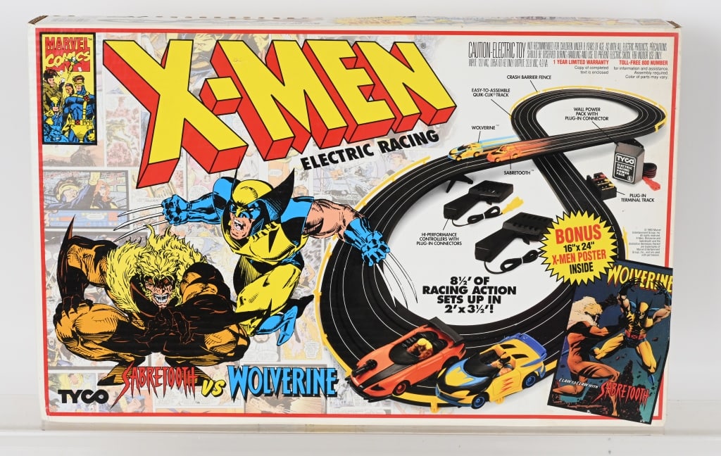 TYCO X-MEN SLOT CAR RACE SET SEALED IN BOX: X-Men race car set Sabertooth Vs Wolverine sealed in box. 22" BY 14", Near Mint
